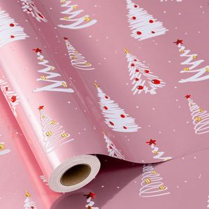 Christmas <b>Wrapping</b> <b>Paper</b> Pink Tree Design 17 In X 32.8 Ft Eco Friendly Gift Craft Roll - Product Image 1