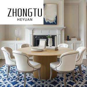 Juego de mesa de comedor con pedestal de roble macizo moderno, sillas de comedor de madera para cocina de 6-8 plazas, muebles para el hogar, restaurante, comedor - Product Image 2