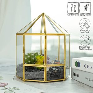 <span class=keywords><strong>Terrarium</strong></span> 3d — décoration de jardin féerique Miniature, écran de forme ronde, <span class=keywords><strong>Terrarium</strong></span> géométrique succulente, en verre doré avec porte - Product Image 4