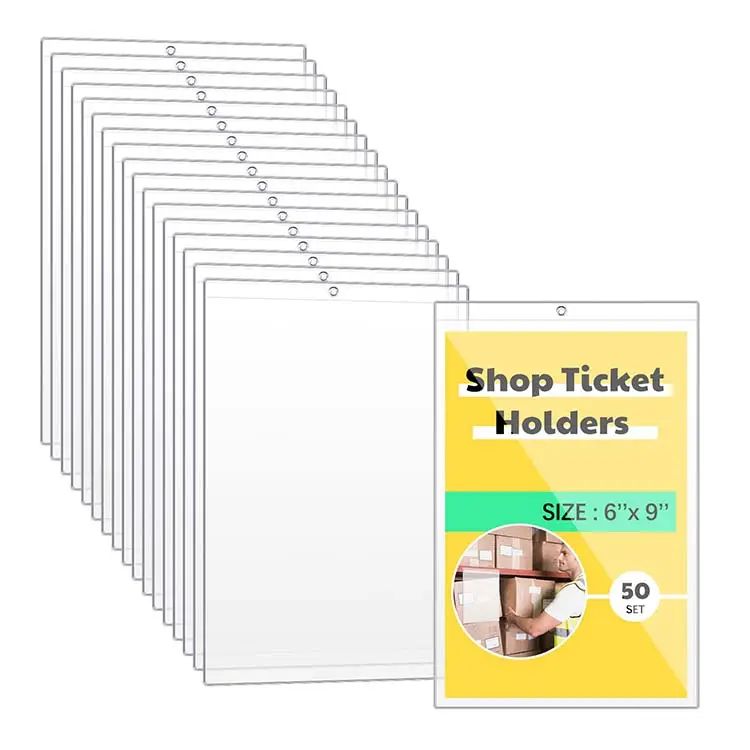 PVC 6x9 นิ้วกระเป๋าลบแห้งพลาสติกใสผู้ถือร้านสั่งซื้องานตั๋วโฟลเดอร์ผู้ถือกระเป๋าสําหรับแขวน
