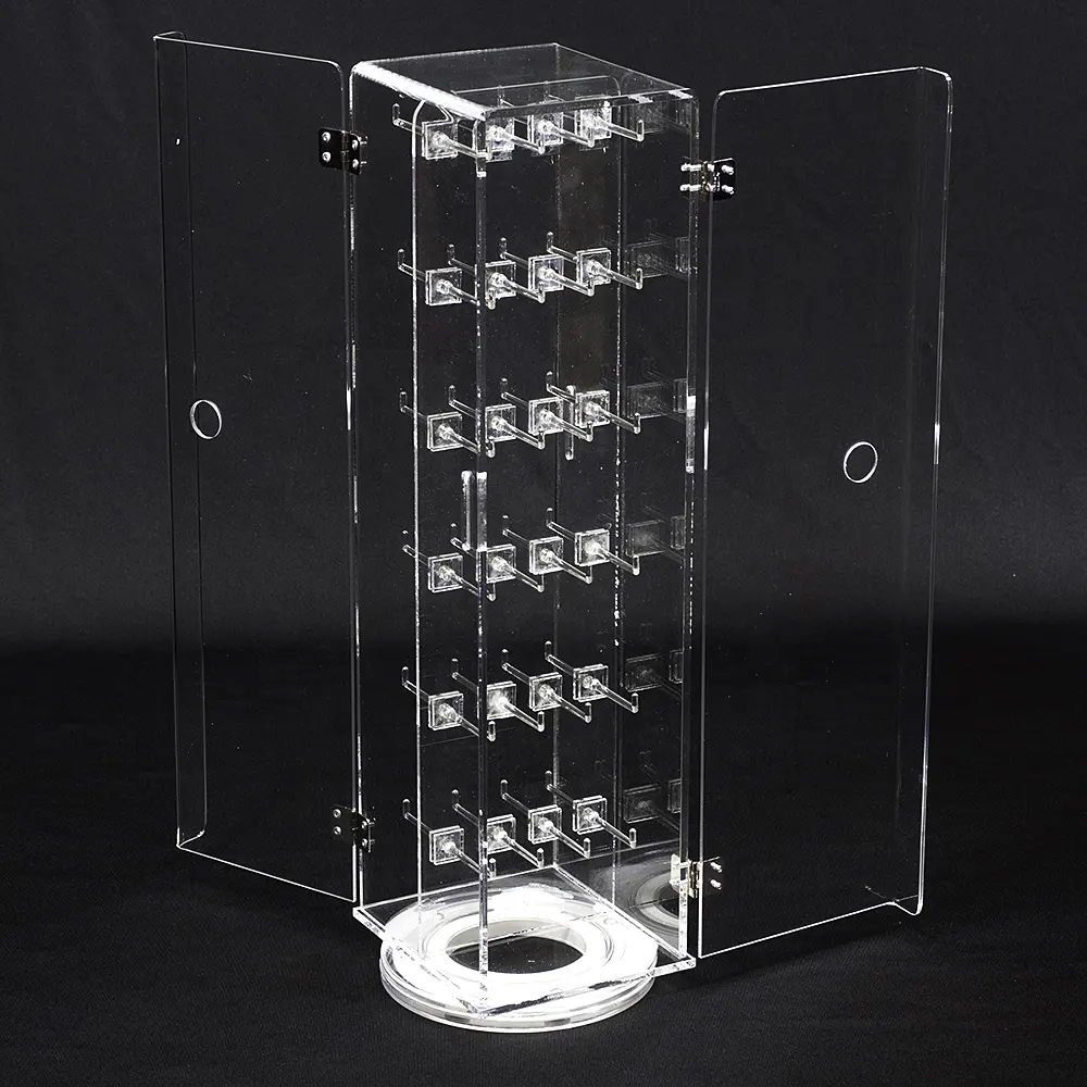 6 layers rotating earring jewelry acrylic display case with hooks