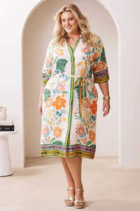 เดรสลายดอกไม้สไตล์ลำลองสำหรับวันหยุดพักผ่อน แขนสั้น ความยาวปานกลาง ผ้าเรยอน นุ่มสบาย - Product Image 3