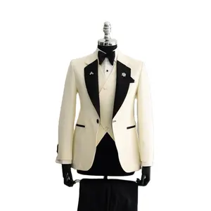 Trajes modernos a medida para hombre, conjunto de 3 piezas, chaqueta, chaleco, pantalón negro, un botón, solapa de terciopelo con visera, esmoquin de boda, traje Formal para hombre