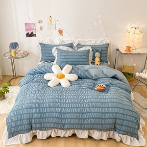 ชุดเครื่องนอนสี่ชิ้นผ้าโปร่งฟองแต่งระบายมีซิปผ้าทอในบ้านซักได้ - Product Image 4