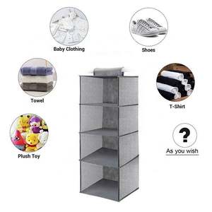 Étagères de rangement suspendues pour placard, organisateur de placard suspendu en tissu, organisateur de placard suspendu à 4 étagères avec crochets - Product Image 4