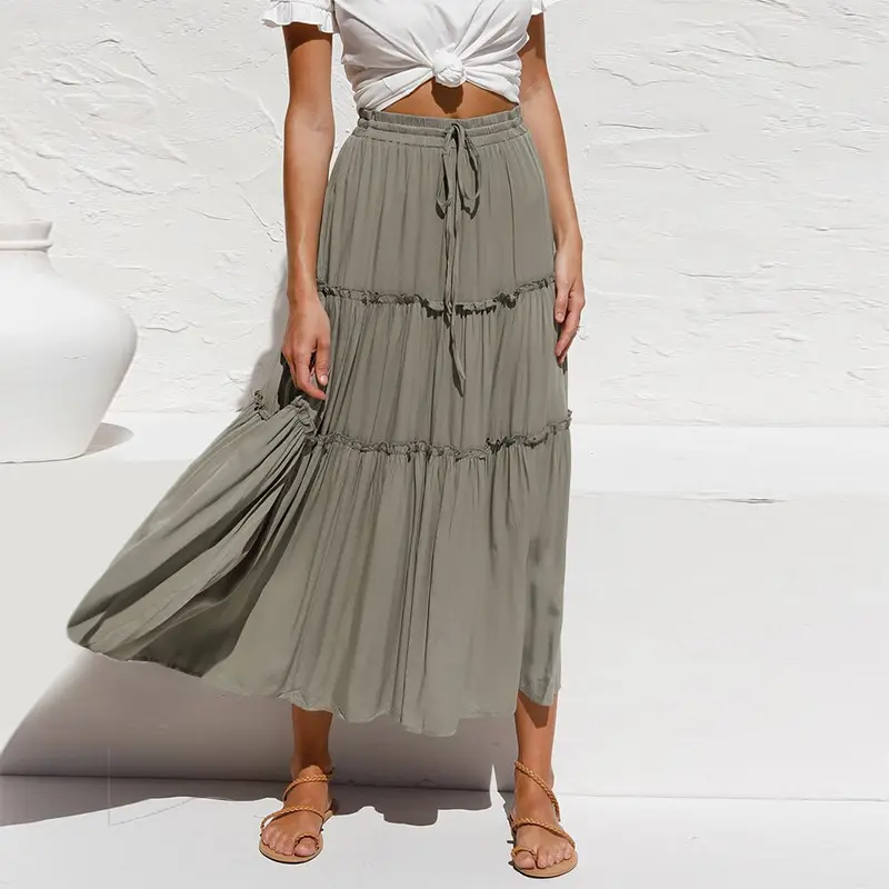 2021 Spring Summer Competitive Price European Style Simple Pleated Long Irregular Skirts For Women