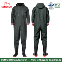 Salopette de travail imperméable Senshuo Forest Green avec poche poitrine en PVC et poignets en néoprène rouge pour le nettoyage des égouts et le lavage de voitures