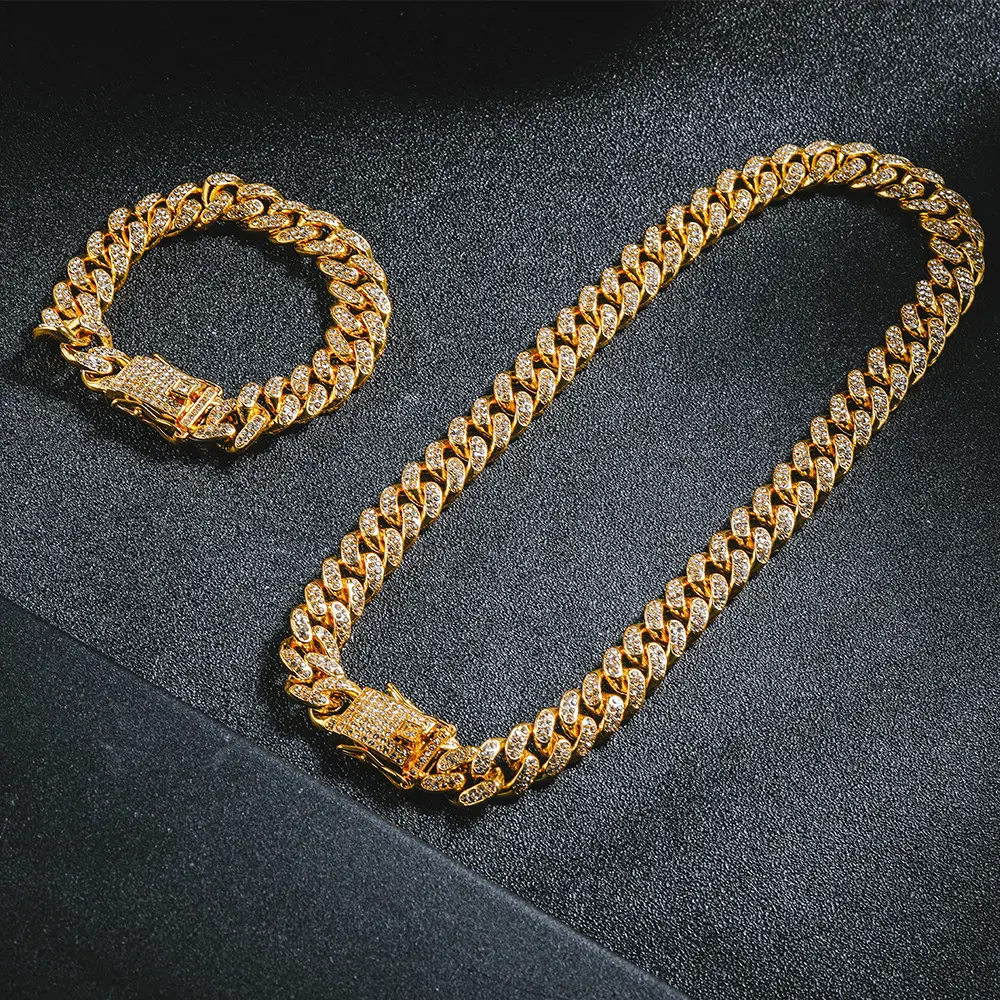 قوانغتشو مجوهرات الأزياء الورك هوب مطلي 18k الذهب الرجال النساء الكوبية رابط سلسلة المختنق قلادة