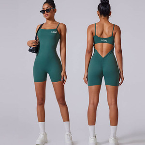<span class=keywords><strong>Tuta</strong></span> da donna sexy a V, tinta unita, <span class=keywords><strong>plissettata</strong></span>, 220g, ultimo design, estiva, corta, attillata, alla moda, per palestra - Product Image 1