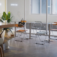 Café-Tisch-und-Stuhl-Set, Runder Edelstahltisch, Transparente Acryl-Klappstühle, Platzsparende Esstisch-Sets