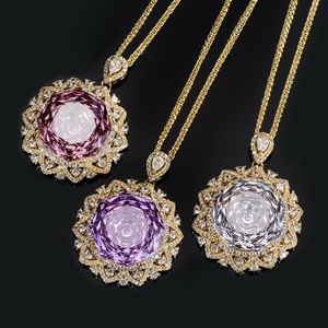 Cadena de Eslabones Clásica Chapada en Oro con Circonita Cúbica Morada de 18 mm y Colgante de Girasol, Ecológica y Antideslustre, para Uso Diario - Product Image 5