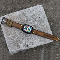 Onthelevel Correa de reloj clásica de cuero suave con remaches Correa de reloj Vintage para relojes inteligentes