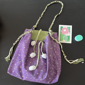 Original Handmade Spring/Summer New Arrival <b>Lilac</b> Color-Block Shoulder <b>Bag</b> Vintage Floral Cotton Crossbody <b>Bag</b> for Women - Product Image 6