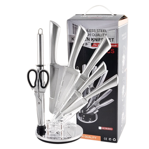 Large 8PCS inventory Hollow Handle Stainless Steel Knife Set with <b>Scissors</b> and <b>Sharpener</b> with Rotating Knife Block - Product Image 3
