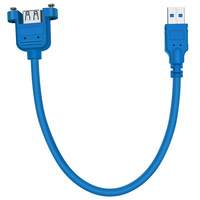 Câble USB 3.0 DFX à montage sur panneau, 50 cm, bleu, 5 Gbit/s, blindé, cuivre étamé, PVC, nickelé, mâle-femelle, avec vis pour châssis de bureau