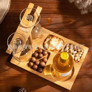 Yifan Solid Wood Wine Glass Rack With <b>Snack</b> <b>Tray</b> Multifunctional Serving <b>Tray</b> For Party And Dessert - Product Image 1