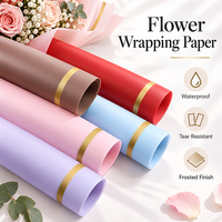 Papier d'emballage pour bouquet de fleurs à bordure dorée, imperméable et mat, idéal pour la Saint-Valentin et les arrangements floraux - Vente flash