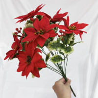 Bouquet de Poinsettias Artificiels avec Baies Rouges, Faux Étoiles de Noël pour Décoration de Table de Fête à Domicile, Vente en Gros Usine