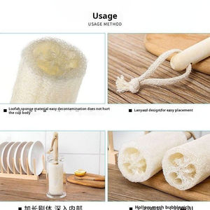 Cepillo de limpieza de madera de mango largo al por mayor, cepillo de lavado de tazas con red de lufa y función para colgar, cepillo doméstico para limpiar ollas - Product Image 6