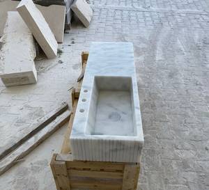 Vasque intégrée en marbre blanc, lavabo en pierre naturelle fait main, plateau de salle de bain flottant - Product Image 4