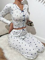 Pyjama femme à manches longues et pantalon, motif imprimé, col à revers, vêtements d'intérieur, ensemble de pyjama pour femme, vente chaude, pas cher et mignon