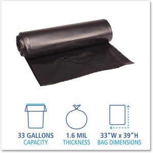 Revestimiento para Basureros Boardwalk 520 Super Extra-Heavy, 33x39, Revestimiento de Plástico Grande, 1.6 Mil, 33 Galones, Negro, 10BG/RL 10RL/CT, Diseño Impreso Grueso - Product Image 4