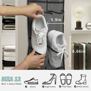 Heavy-Duty 12-Pocket Hanging <b>Shoe</b> Organizer, Non-woven Breathable Mesh with Metal <b>Hooks</b>, for Closet Dorm &Household Organization - Product Image 4