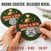 Cartes à gratter rondes personnalisées en couleur, à gagner instantanément, pour restaurants, coupons de prix, promotions de restauration, cartes de fidélité en carton