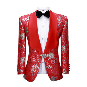 HD204 yeni çiçek baskılı kırmızı balo düğün damat takım elbise <span class=keywords><strong>2</strong></span> adet Slim Fit resmi erkek smokin ceket siyah pantolon - Product Image 2