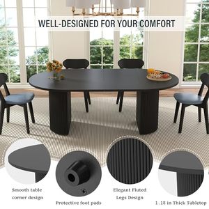 Mesa de Comedor Extensible de Diseño Moderno <span class=keywords><strong>y</strong></span> Personalizado con Base Acanalada para Cocina <span class=keywords><strong>y</strong></span> Comedor - Product Image 3