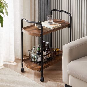 Wooden Side <b>Table</b> With Wheels Movable <b>Coffee</b> <b>Table</b> Storage Rack For Living Room Sofa - Product Image 1