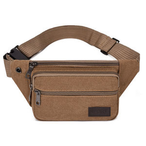 Men's Canvas Waist Bag Khaki Multi Layer Anti Theft Fanny Pack Everyday Use - Product Image 1