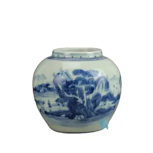 RYCZ11 Hand painted landscape small blue and white urn Water Pot Small flower Pottery