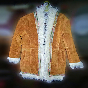 Vintage 70s Penny Lane Suede Leather Outerwear <b>Afghan</b> <b>Coat</b> With Mongolian Fur Long Faux Overcoat Trench Style - Product Image 1
