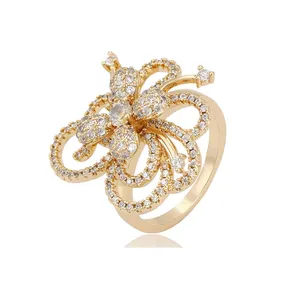 14889奢华珠宝优雅钻石锆石戒指，最新18k金色环设计为女孩