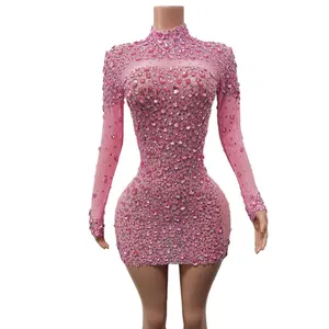 נוואנס Y2344-D שמלה טרנדית 2024 כניסות חדשות שמלת מיני שמלת שרוולים ארוכים שמלות נשף ורודות לנשף