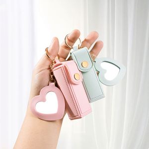 Factory Custom Brand Business Elite <b>Cute</b> Heart Mirror PU Lipstick Case Keychain Portable Mini Lip Balm Storage Pouch Women Daily - Product Image 1