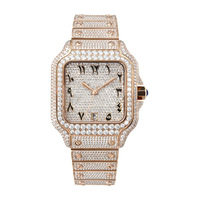 Montre carrée en moissanite VVS, entièrement sertie de pierres, en acier inoxydable plaqué or, automatique, mécanique, hip-hop, luxe pour hommes, vente en gros