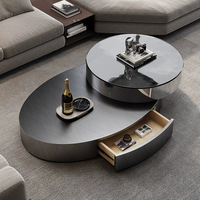Table basse ovale rotative en verre trempé au design créatif pour salon moderne, ensemble de tables multifonctionnelles en acier inoxydable