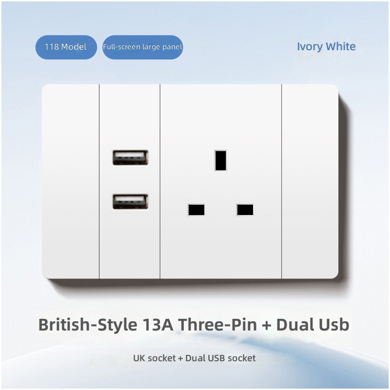 British three-hole + Dual USB ports