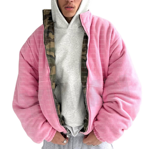<b>Custom</b> Cotton Canvas Reversible Bomber <b>Jacket</b> Polar Fleece Acid Wash Camouflage Distressed Double Zipper Bulk Men Bomber <b>Jacket</b> - Product Image 3