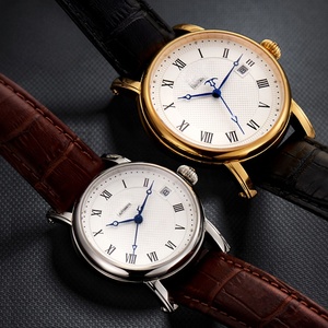 Reloj Mecánico para Hombre, Correa de Cuero Genuino, Resistente al Agua, Fecha Automática, Diseño Simple, Conjunto de Relojes de Zafiro para Pareja - Product Image 4