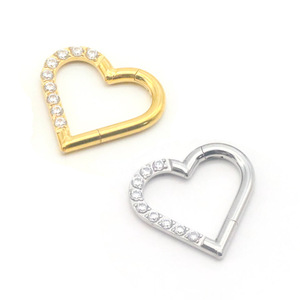 <b>Heart</b>-Shaped <b>Nose</b> <b>Rings</b> Zirconia Inlay Stainless Steel Zinc Alloy Piercing Jewelry Gift - Product Image 5