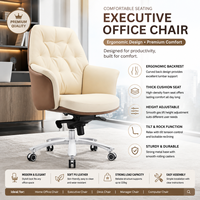 Chaise de bureau de direction moderne de luxe en cuir véritable, ergonomique, à dossier haut capitonné, pivotante, avec base en aluminium