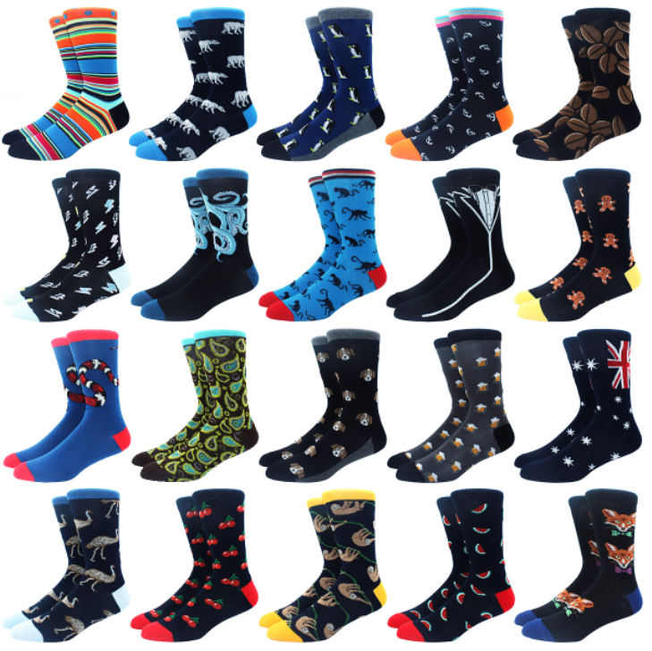 Low MOQ Wholesale Cheap Multi Happy Style Crew Socks Colorful Printed Custom Logo Socks for Men and Women