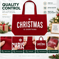 Sac fourre-tout en toile grand format JC BASIC rouge de Noël, personnalisable avec logo OEM, grande capacité, poignées, réutilisable, cadeau d'entreprise, promotionnel