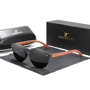 KINGSEVEN Unisex 5791 gafas de sol redondas hechas a mano aleación Natural Bubinga marco de madera polarizado para hombres y mujeres - Product Image 1