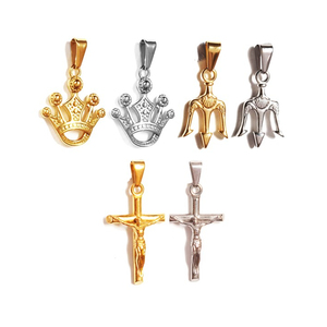 Venta al por mayor joyería <span class=keywords><strong>de</strong></span> acero inoxidable Jesús crucifijo Cruz colgante <span class=keywords><strong>reina</strong></span> princesa corona colgante mar rey Tridente plateado 18K oro caliente - Product Image 1