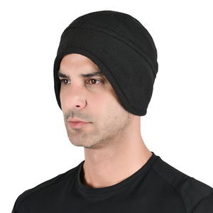 Outdoor Cycling Fleece Hat <b>Black</b> Windproof Warm Winter Headwear For <b>Men</b> Solid Color Tactical <b>Cap</b> Adult Size - Product Image 3