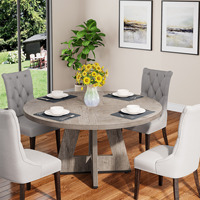 Table à manger ronde en bois moderne - Certifiée CE avec base géométrique sur piétement pour cuisine et salle à manger (4-6 places)